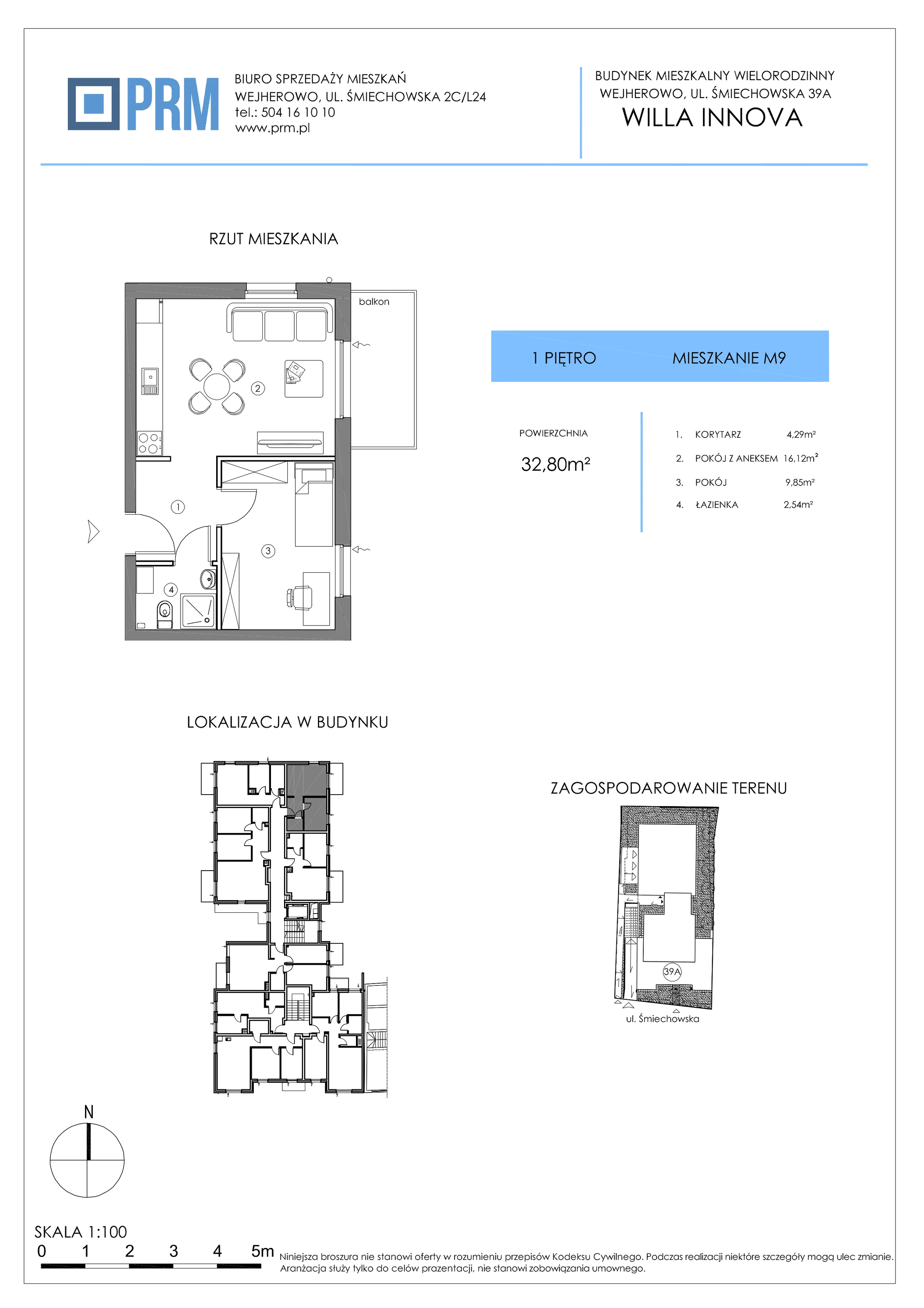 2 pokoje, mieszkanie 32,80 m², piętro 1, oferta nr M9, Willa INNOVA, Wejherowo, Śmiechowo, Śmiechowo-Południe, ul. Śmiechowska 39A