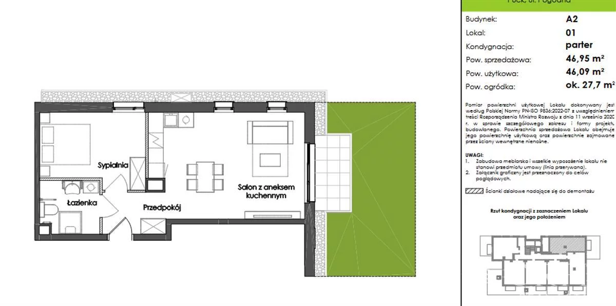2 pokoje, mieszkanie 46,95 m², parter, oferta nr , OR017062, Puck, Pogodna