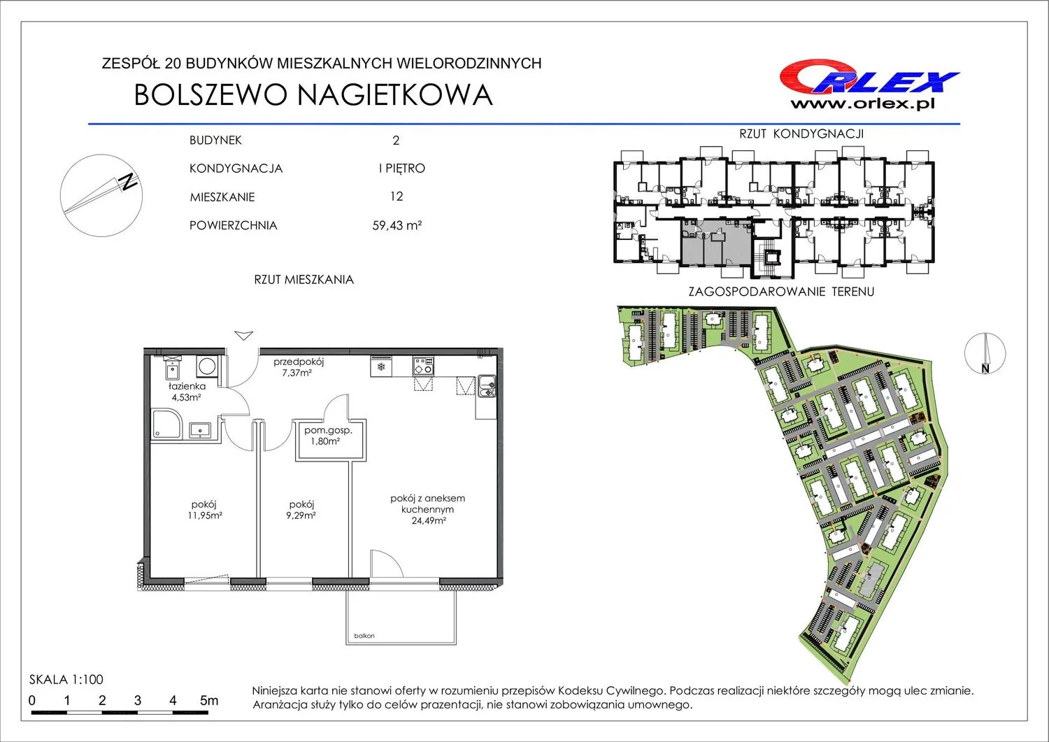 Mieszkanie 59,43 m², piętro 1, oferta nr 12, Nagietkowa, Bolszewo, ul. Nagietkowa