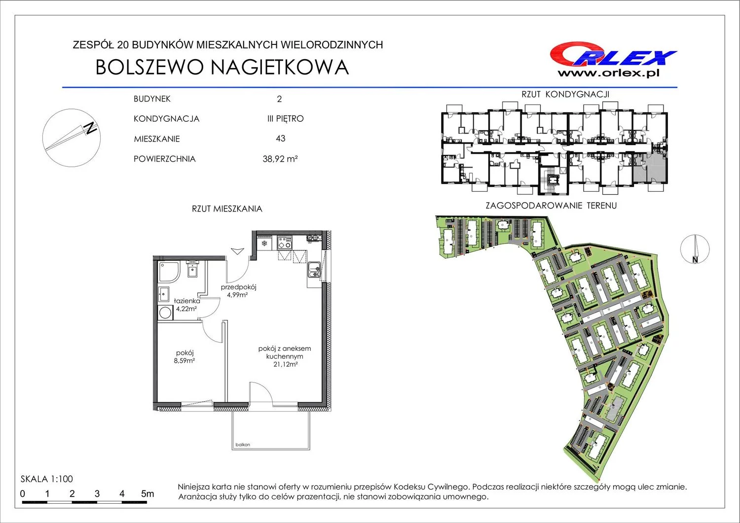 Mieszkanie 38,92 m², piętro 3, oferta nr 43, Nagietkowa, Bolszewo, ul. Nagietkowa