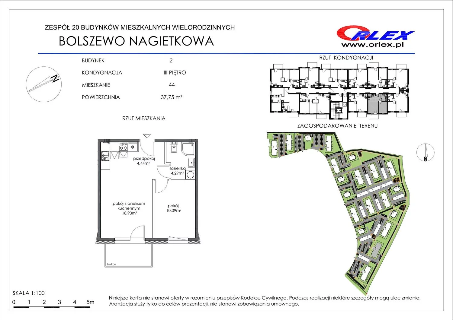 Mieszkanie 37,75 m², piętro 3, oferta nr 44, Nagietkowa, Bolszewo, ul. Nagietkowa