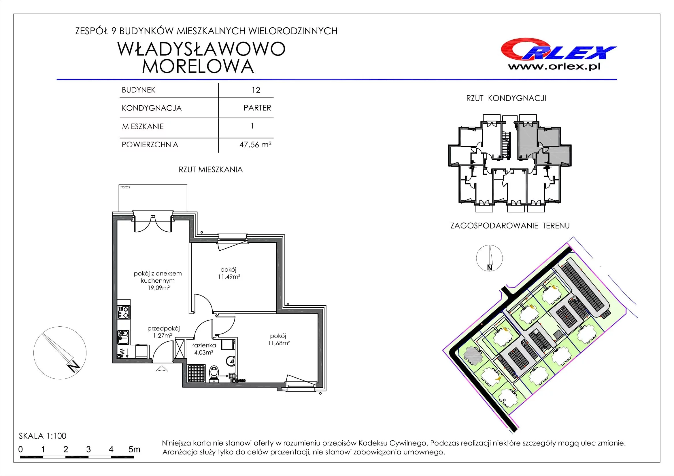 Mieszkanie 45,56 m², parter, oferta nr Bud.12.M.1, Osiedle Władysławowo, Władysławowo, ul. Morelowa