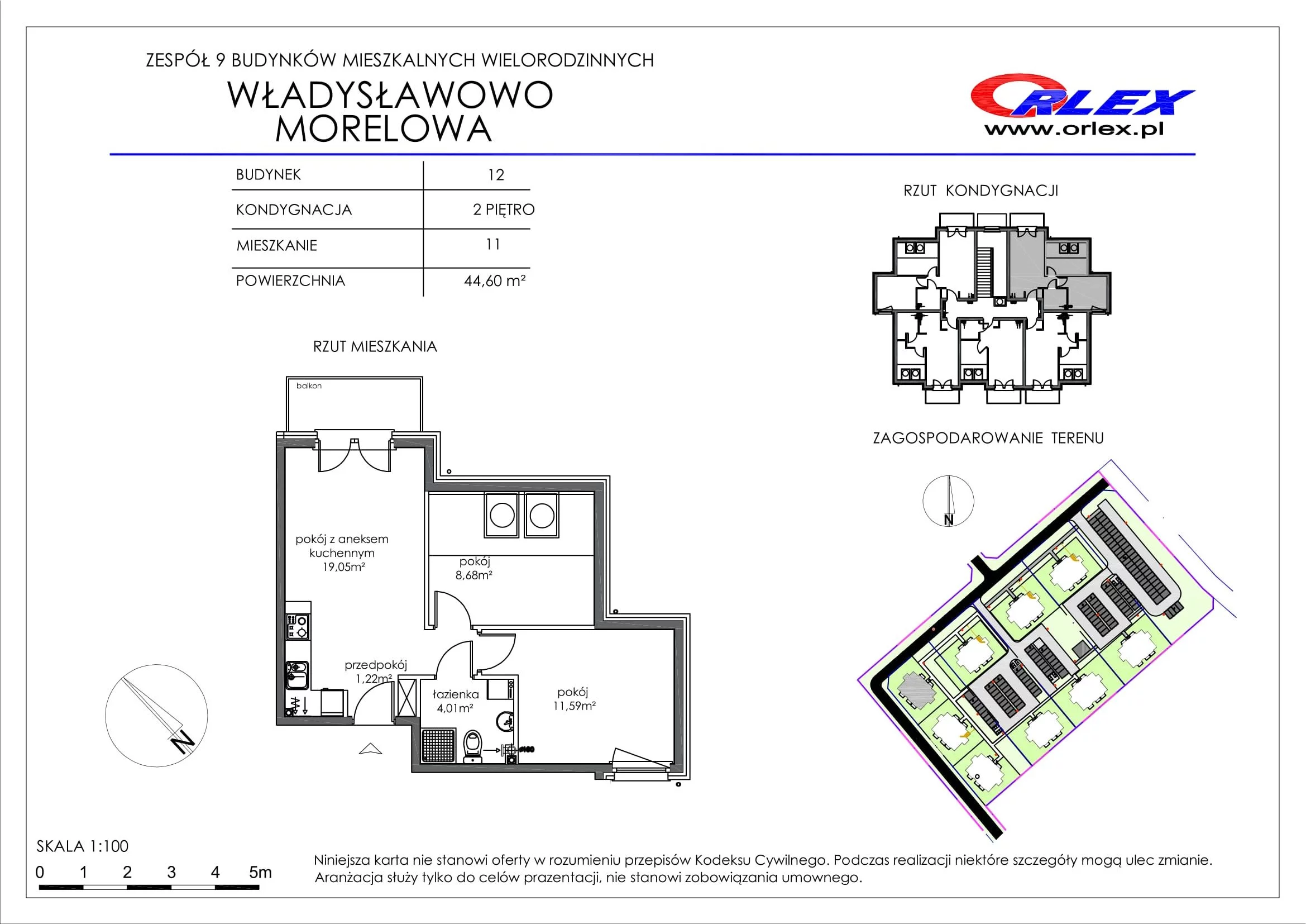 Mieszkanie 44,60 m², piętro 2, oferta nr Bud.12.M.11, Osiedle Władysławowo, Władysławowo, ul. Morelowa