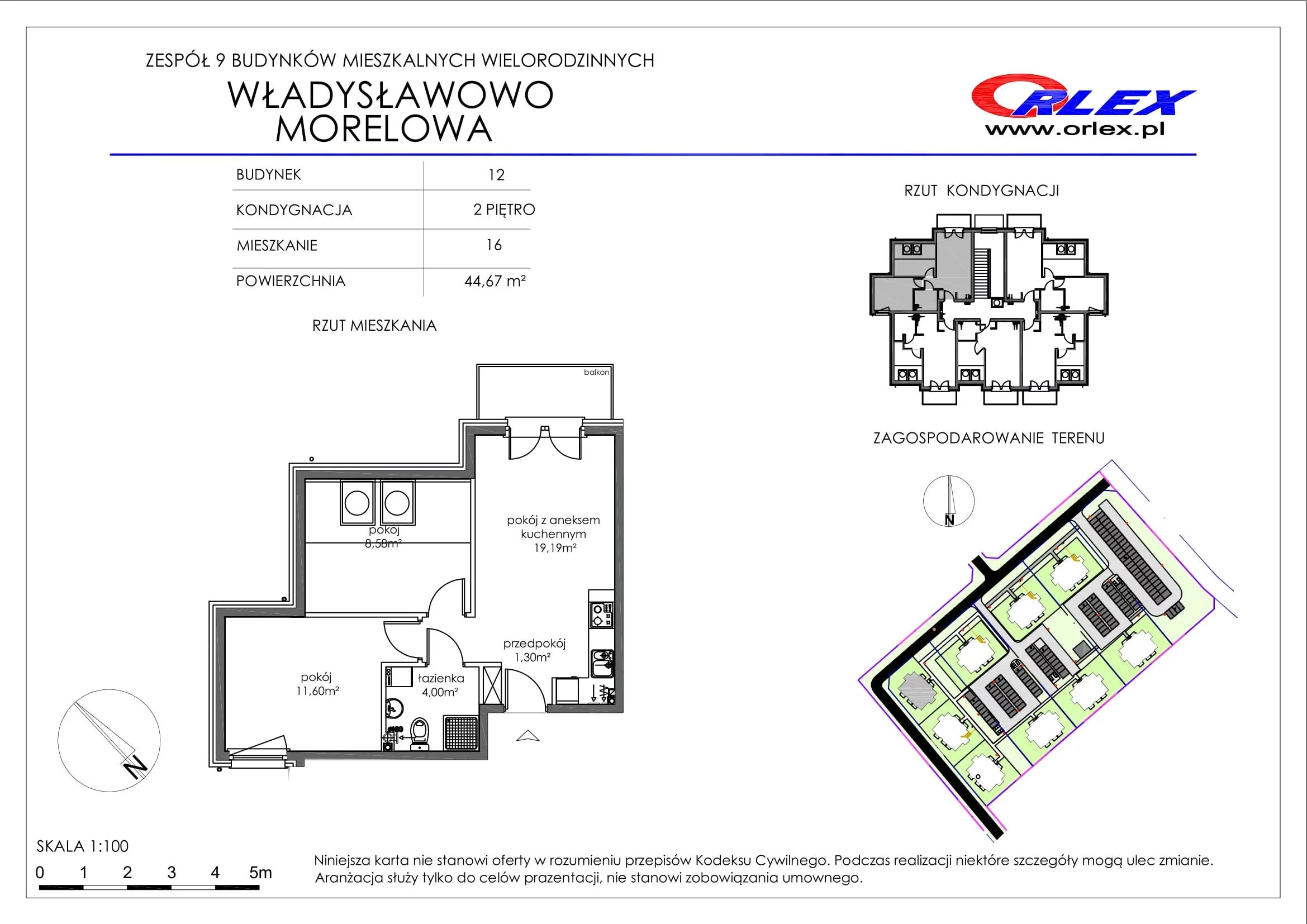 Mieszkanie 44,67 m², piętro 2, oferta nr Bud.12.M.16, Osiedle Władysławowo, Władysławowo, ul. Morelowa