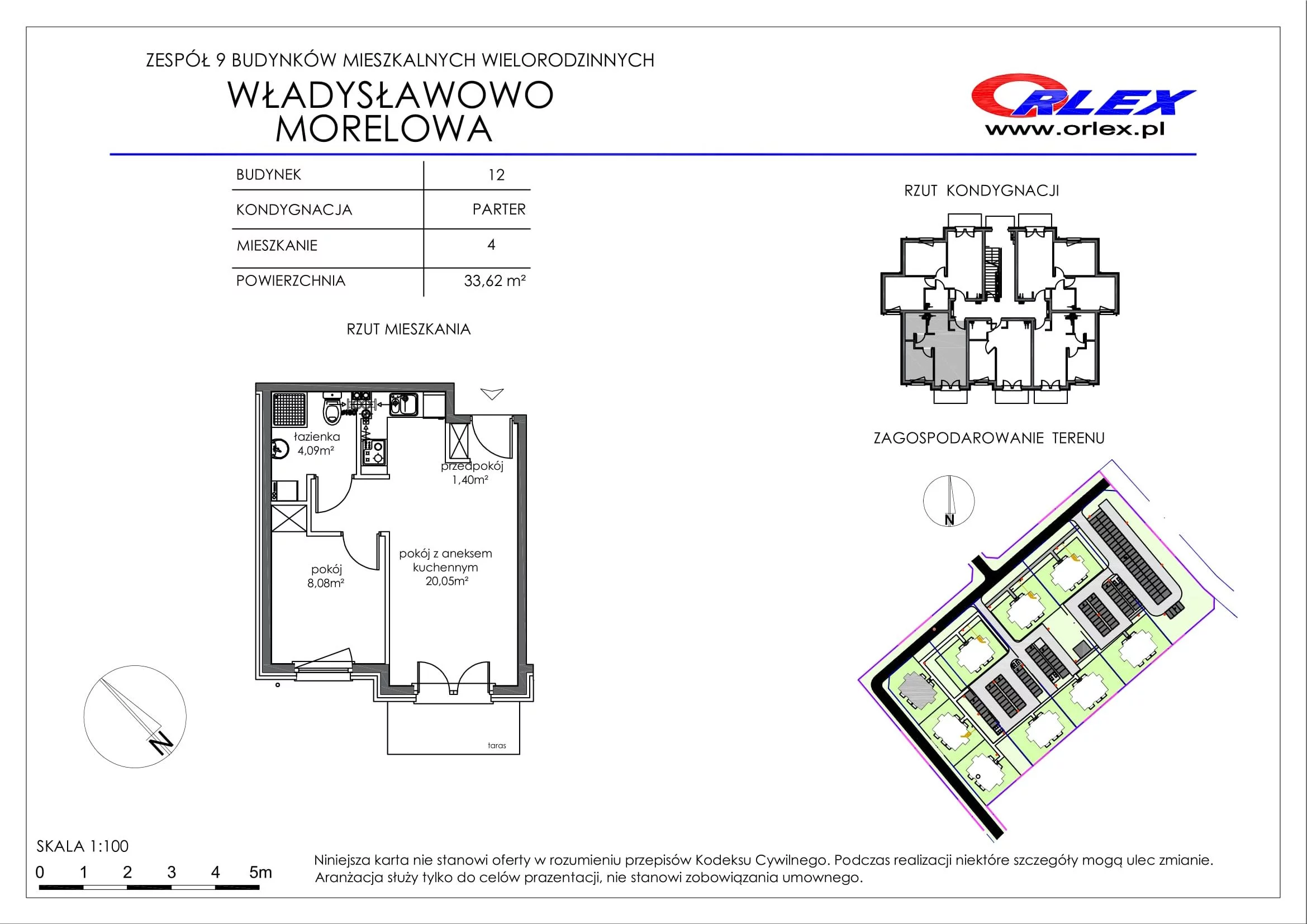 Mieszkanie 33,62 m², parter, oferta nr Bud.12.M.4, Osiedle Władysławowo, Władysławowo, ul. Morelowa