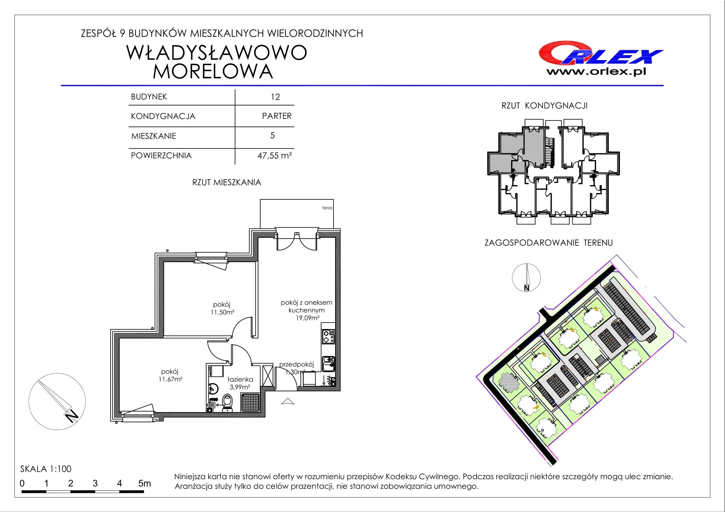 2 pokoje, mieszkanie 47,55 m², parter, oferta nr Bud.12.M.5, Osiedle Władysławowo, Władysławowo, ul. Morelowa