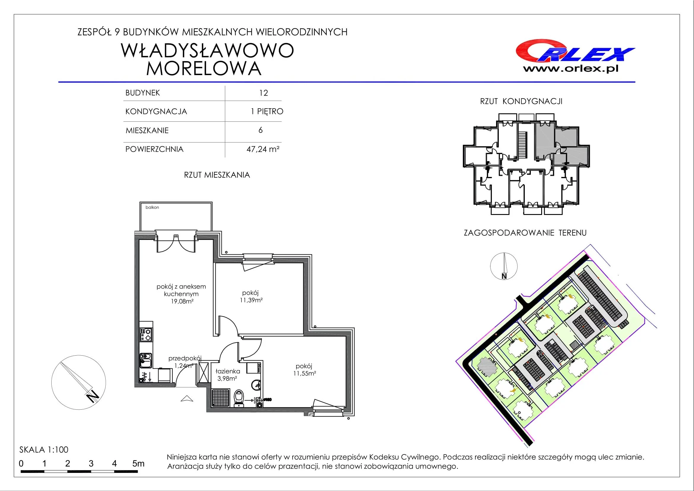 Mieszkanie 47,24 m², piętro 1, oferta nr Bud.12.M.6, Osiedle Władysławowo, Władysławowo, ul. Morelowa