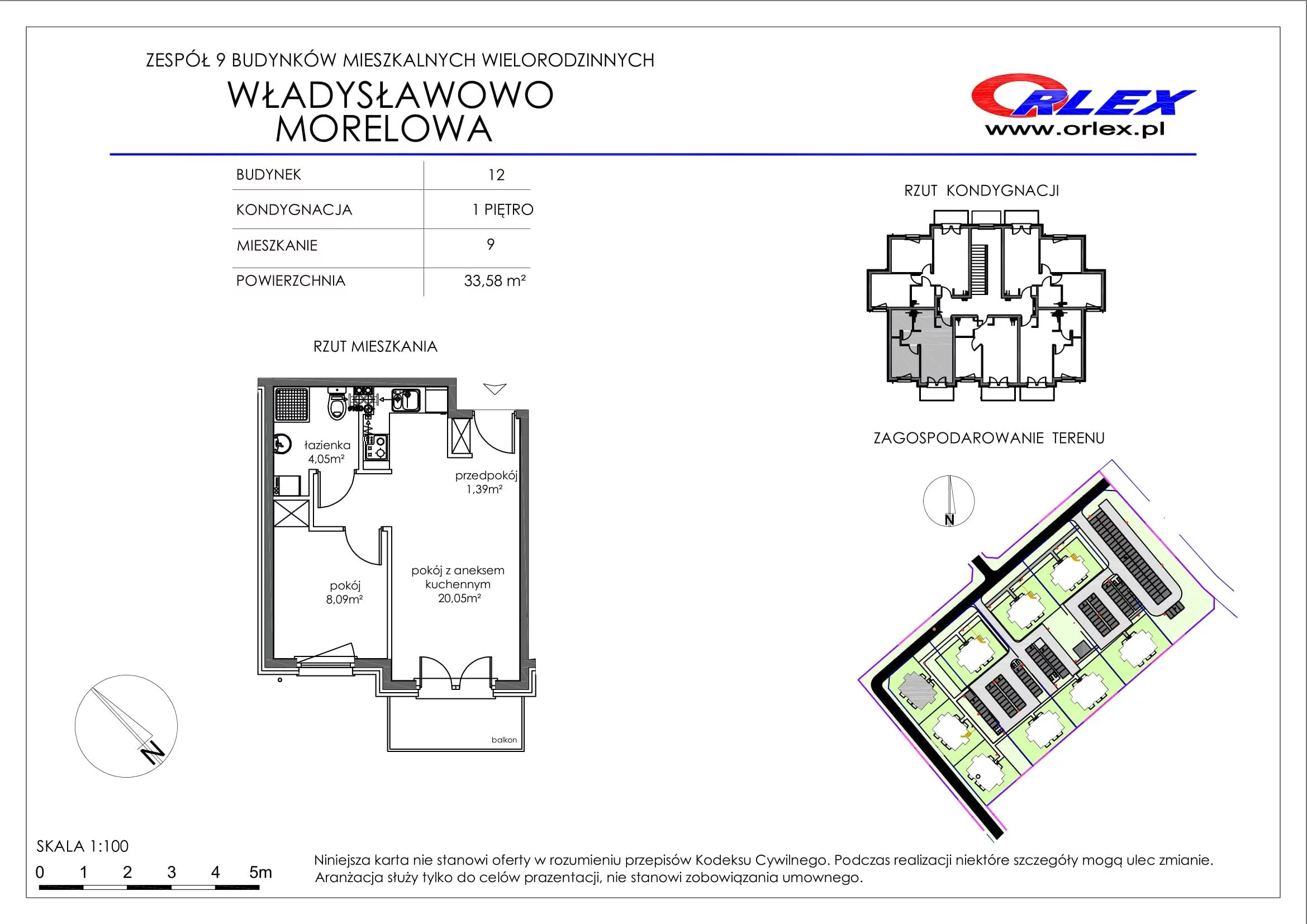 Mieszkanie 33,58 m², piętro 1, oferta nr Bud.12.M.9, Osiedle Władysławowo, Władysławowo, ul. Morelowa