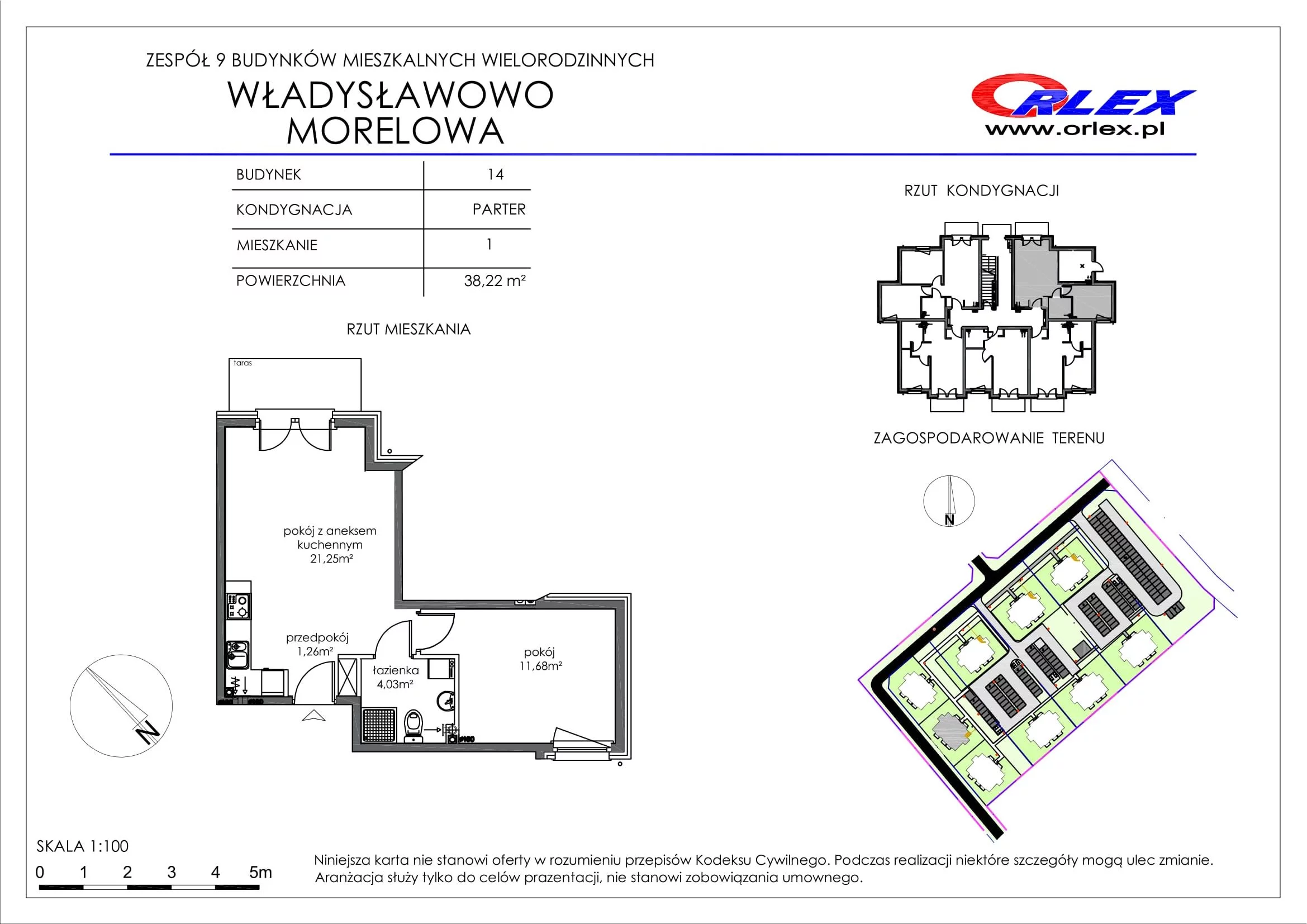 2 pokoje, mieszkanie 38,22 m², parter, oferta nr Bud.14.M.1, Osiedle Władysławowo, Władysławowo, ul. Morelowa