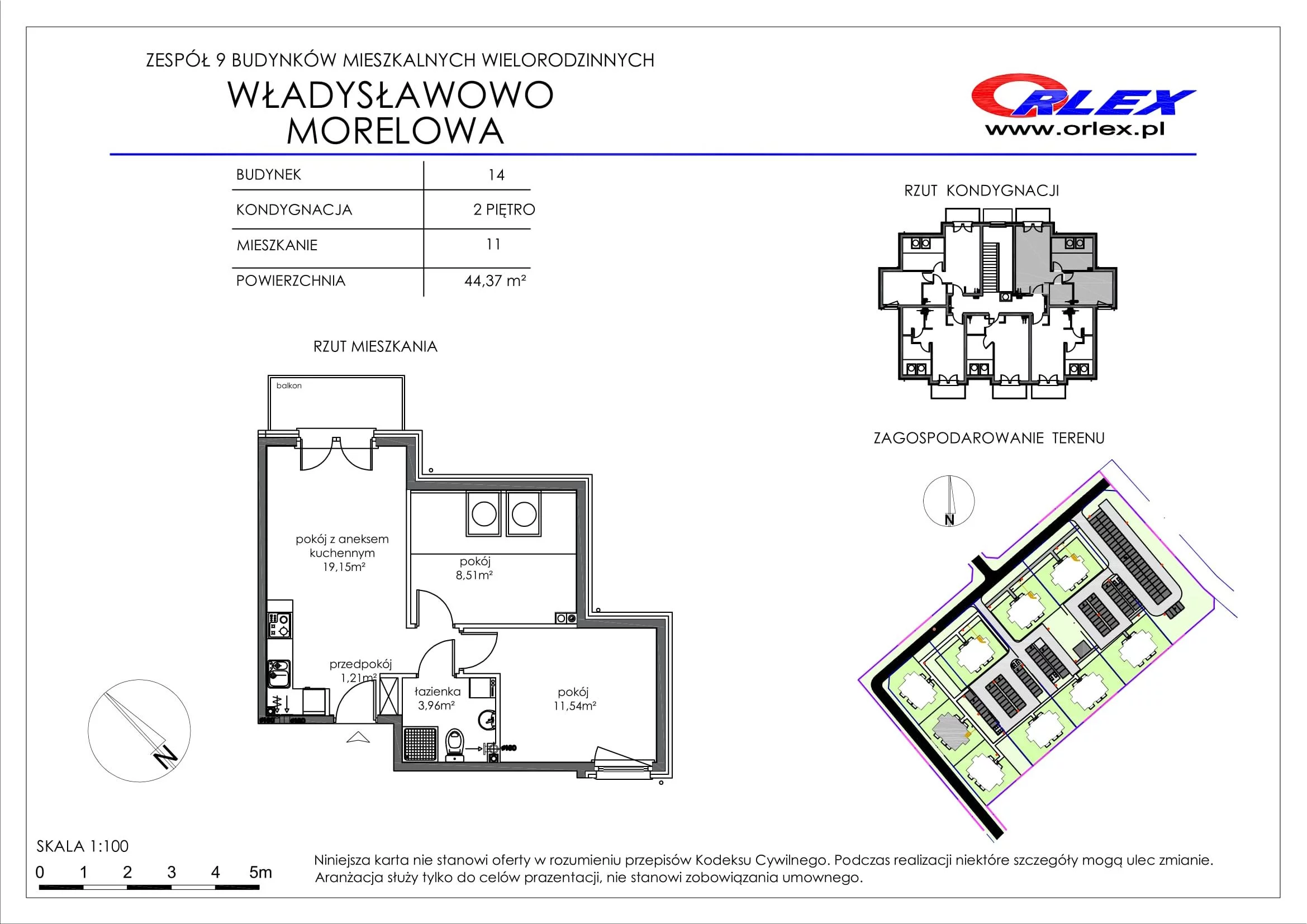 Mieszkanie 44,37 m², piętro 2, oferta nr Bud.14.M.11, Osiedle Władysławowo, Władysławowo, ul. Morelowa