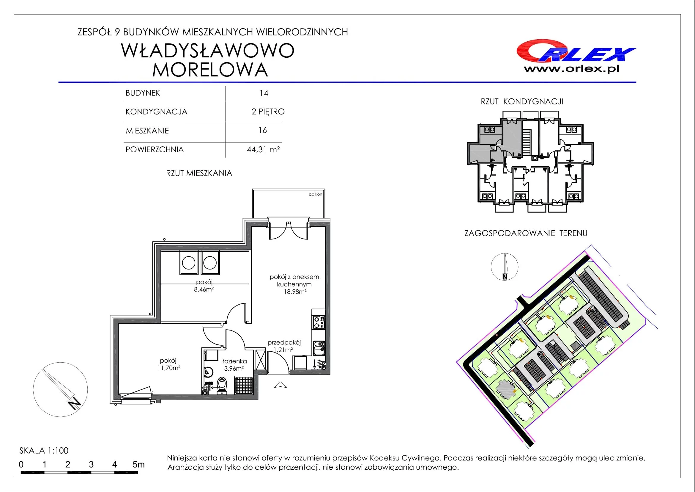 Mieszkanie 44,31 m², piętro 2, oferta nr Bud.14.M.16, Osiedle Władysławowo, Władysławowo, ul. Morelowa