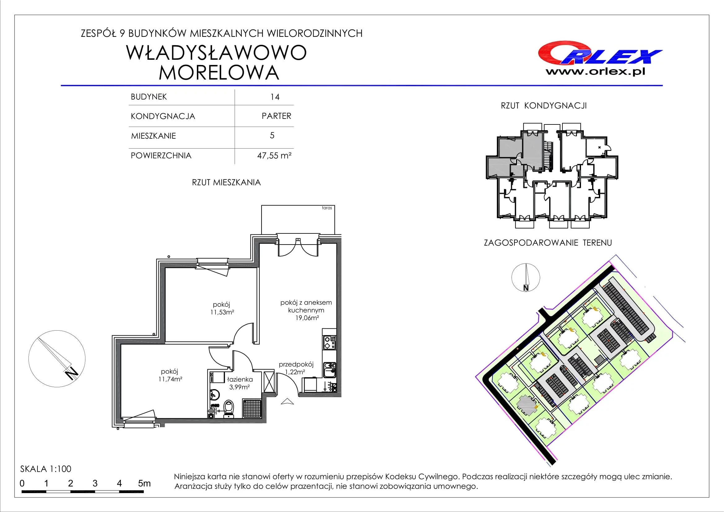 Mieszkanie 47,55 m², parter, oferta nr Bud.14.M.5, Osiedle Władysławowo, Władysławowo, ul. Morelowa