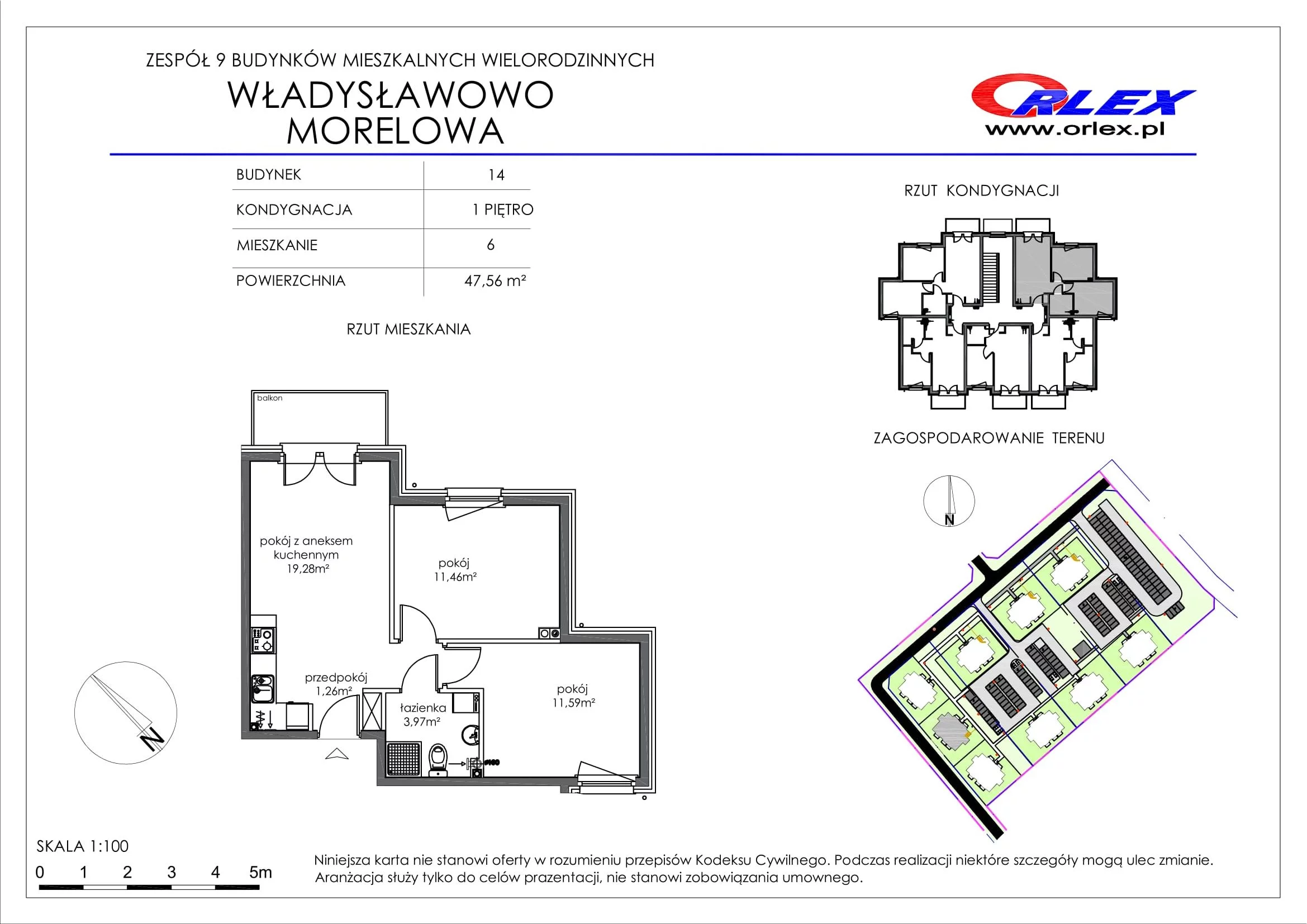 Mieszkanie 47,56 m², piętro 1, oferta nr Bud.14.M.6, Osiedle Władysławowo, Władysławowo, ul. Morelowa