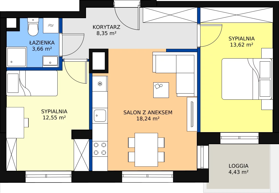 3 pokoje, mieszkanie 56,40 m², piętro 4, oferta nr 11, Wałbrzyska 21, Warszawa, Mokotów, Służew, ul. Wałbrzyska 21