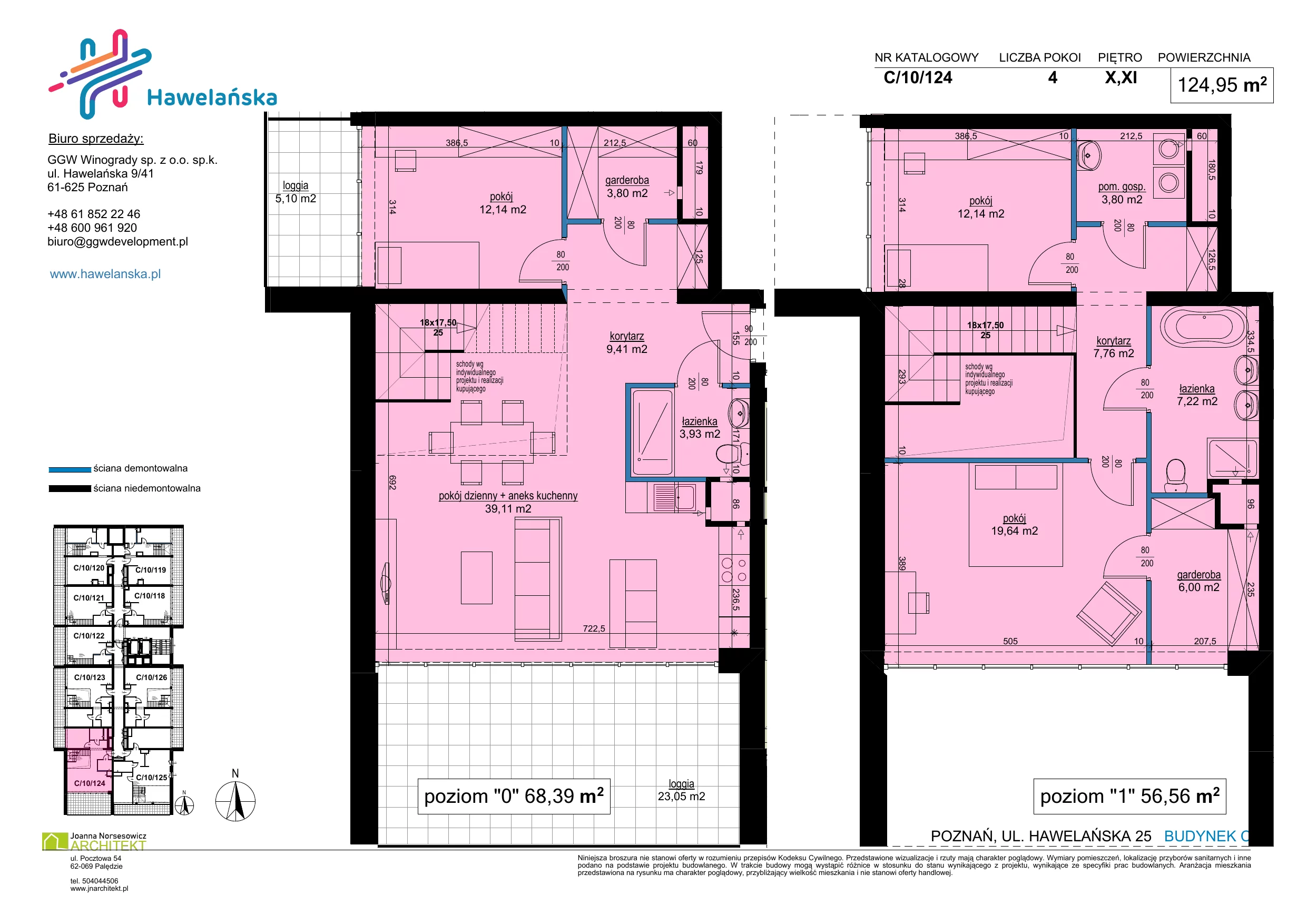 4 pokoje, mieszkanie 124,95 m², piętro 10, oferta nr C/10/124, Osiedle Hawelańska III etap, Poznań, Winogrady, ul. Hawelańska 25