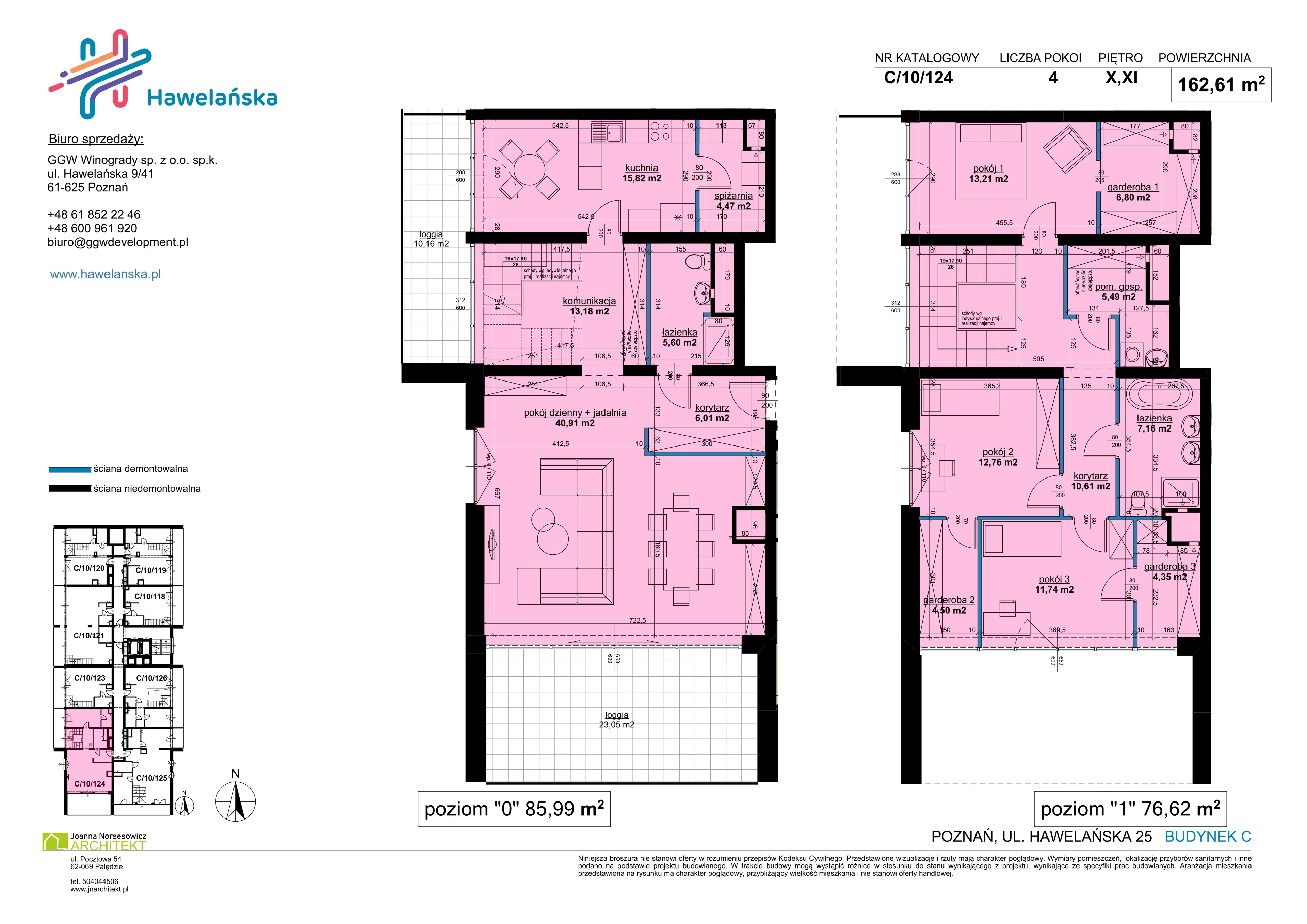 4 pokoje, mieszkanie 162,61 m², piętro 10, oferta nr C/10/124, Osiedle Hawelańska III etap, Poznań, Winogrady, ul. Hawelańska 25