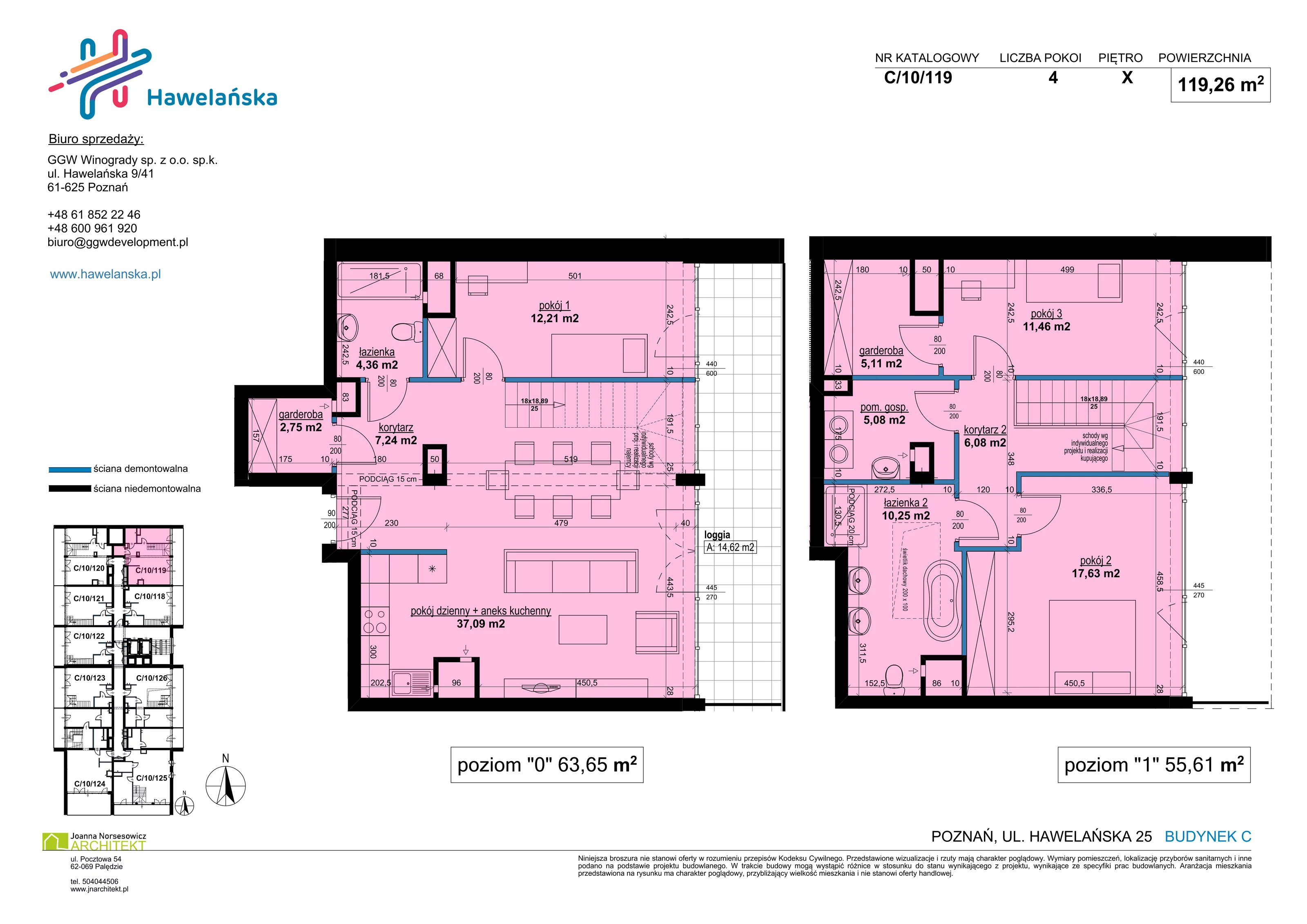 4 pokoje, mieszkanie 119,26 m², piętro 10, oferta nr C/10/119, Osiedle Hawelańska III etap, Poznań, Winogrady, ul. Hawelańska 25