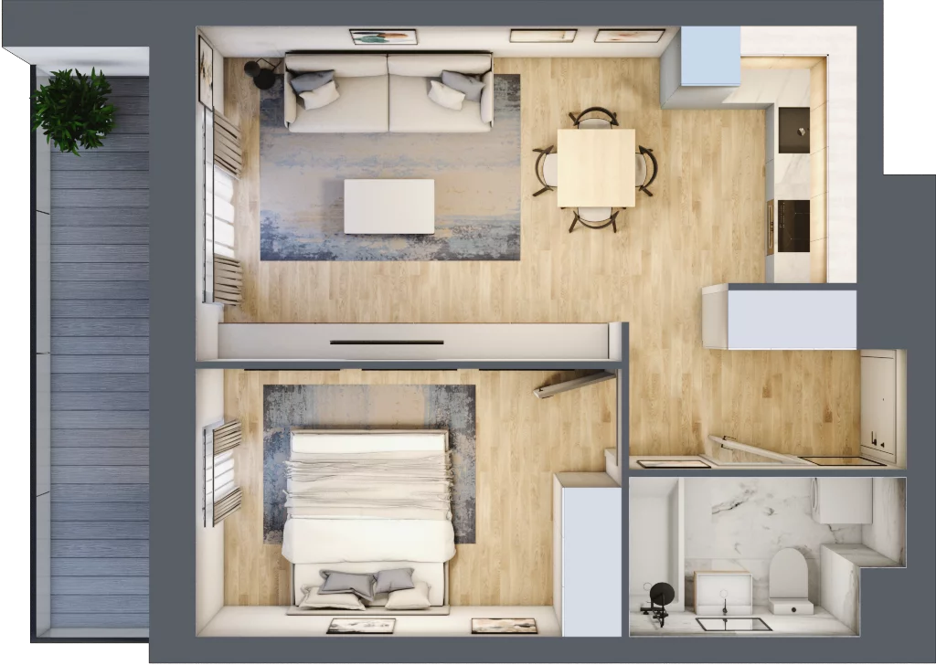 2 pokoje, mieszkanie 42,03 m², piętro 1, oferta nr A/1/6, Osiedle Hawelańska III etap, Poznań, Winogrady, ul. Hawelańska 25