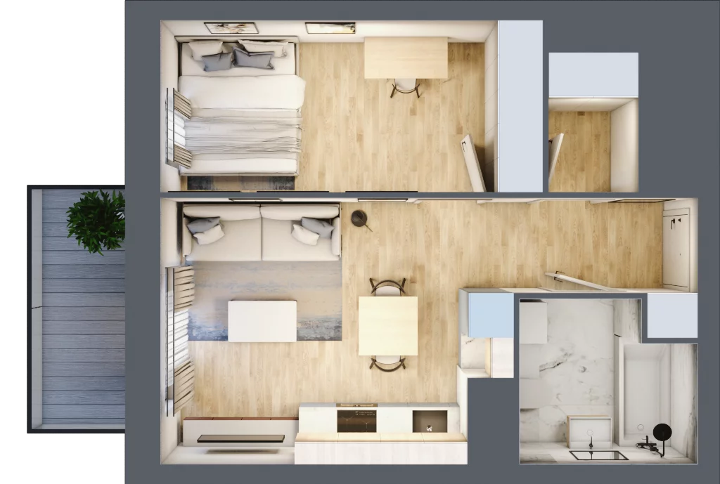 2 pokoje, mieszkanie 38,96 m², piętro 3, oferta nr B/3/27, Osiedle Hawelańska III etap, Poznań, Winogrady, ul. Hawelańska 25