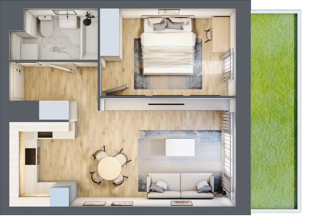 2 pokoje, mieszkanie 43,78 m², piętro 1, oferta nr B/1/8, Osiedle Hawelańska III etap, Poznań, Winogrady, ul. Hawelańska 25