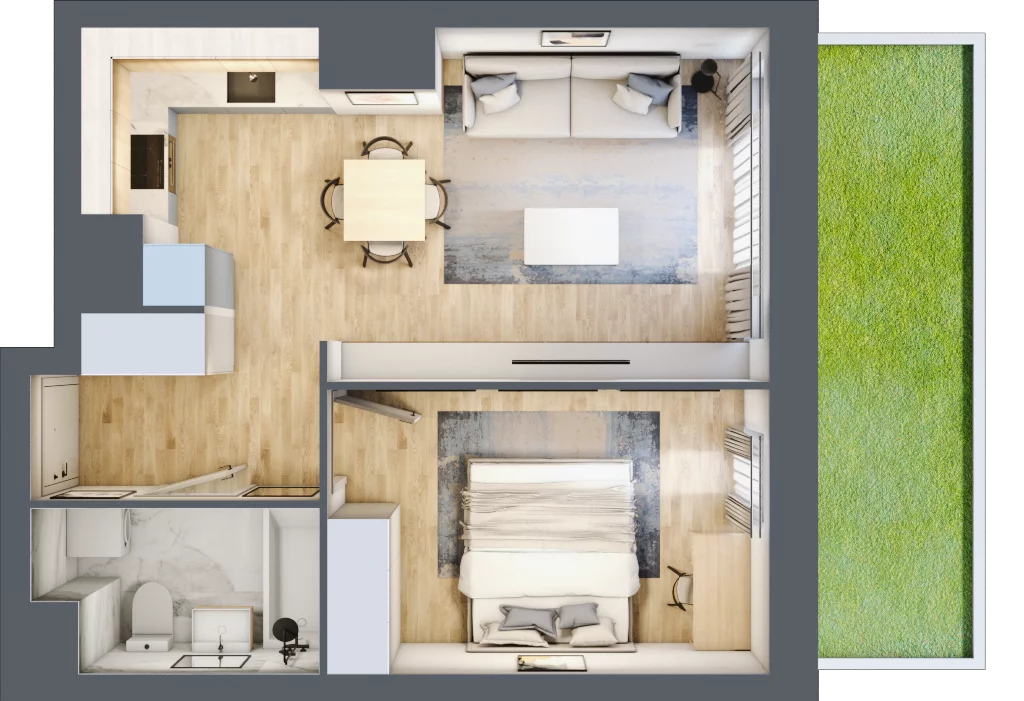 2 pokoje, mieszkanie 41,48 m², piętro 1, oferta nr B/1/6, Osiedle Hawelańska III etap, Poznań, Winogrady, ul. Hawelańska 25