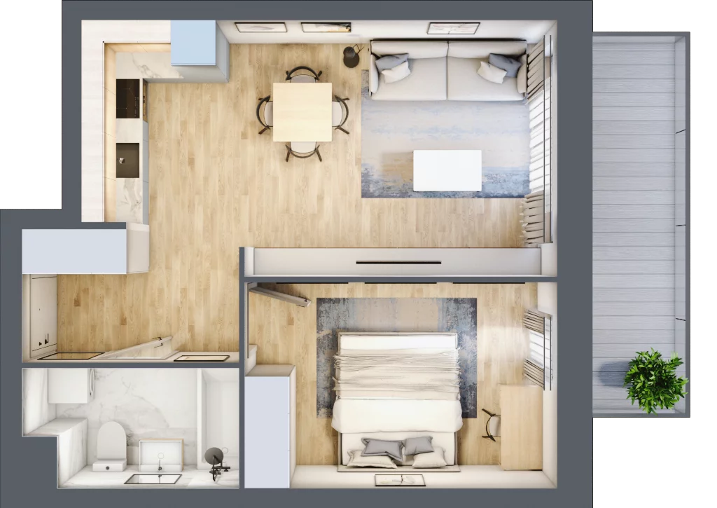 2 pokoje, mieszkanie 42,20 m², piętro 6, oferta nr B/6/69, Osiedle Hawelańska III etap, Poznań, Winogrady, ul. Hawelańska 25
