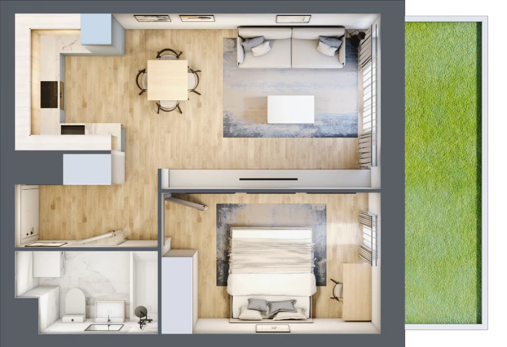 2 pokoje, mieszkanie 43,78 m², piętro 1, oferta nr B/1/7, Osiedle Hawelańska III etap, Poznań, Winogrady, ul. Hawelańska 25