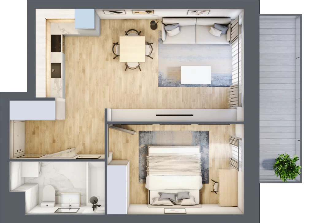 2 pokoje, mieszkanie 42,20 m², piętro 4, oferta nr B/4/45, Osiedle Hawelańska III etap, Poznań, Winogrady, ul. Hawelańska 25