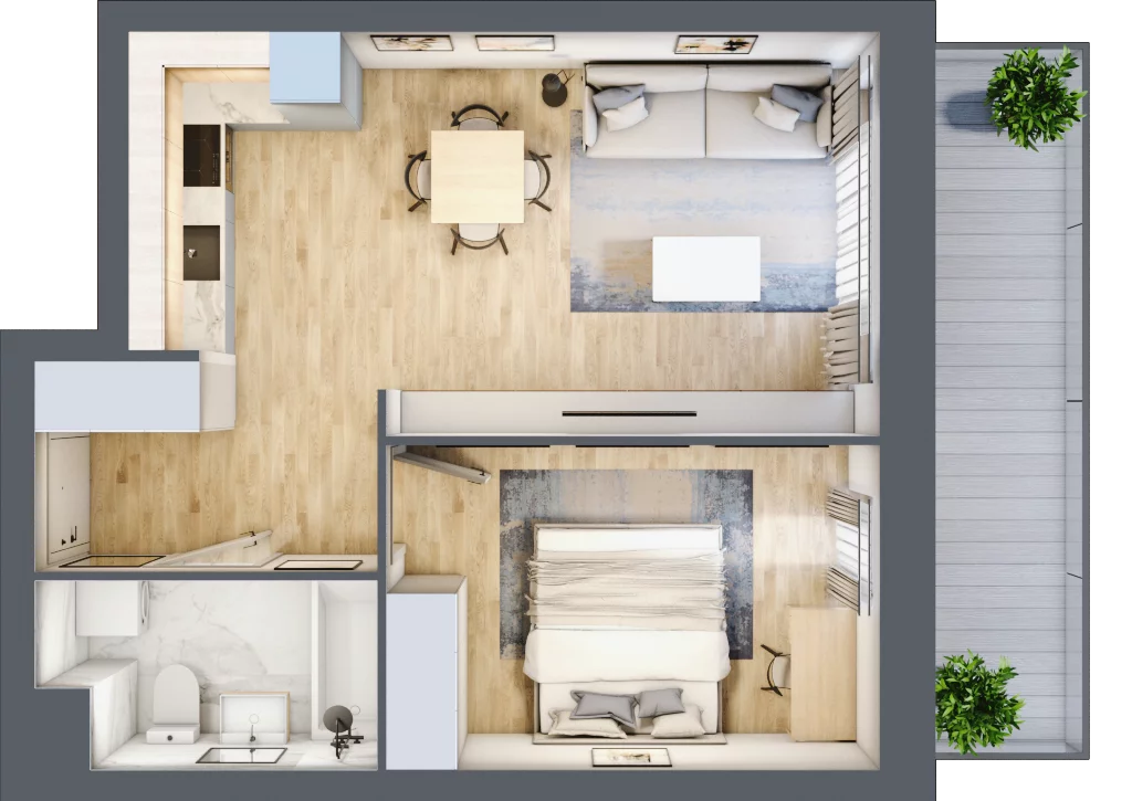 2 pokoje, mieszkanie 42,20 m², piętro 9, oferta nr B/9/102, Osiedle Hawelańska III etap, Poznań, Winogrady, ul. Hawelańska 25