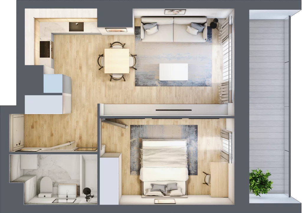 2 pokoje, mieszkanie 41,48 m², piętro 9, oferta nr B/9/99, Osiedle Hawelańska III etap, Poznań, Winogrady, ul. Hawelańska 25