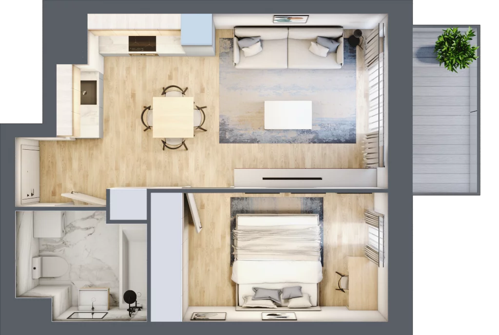 2 pokoje, mieszkanie 39,58 m², piętro 3, oferta nr B/3/30A, Osiedle Hawelańska III etap, Poznań, Winogrady, ul. Hawelańska 25