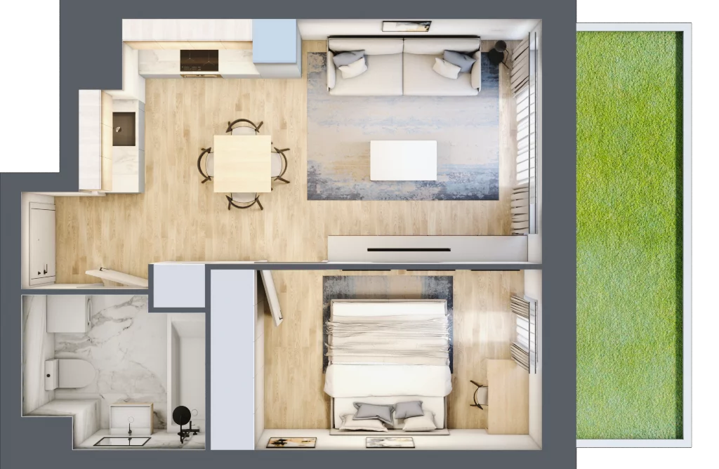 2 pokoje, mieszkanie 39,58 m², piętro 1, oferta nr B/1/6A, Osiedle Hawelańska III etap, Poznań, Winogrady, ul. Hawelańska 25