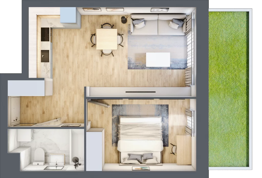2 pokoje, mieszkanie 42,20 m², piętro 1, oferta nr B/1/9, Osiedle Hawelańska III etap, Poznań, Winogrady, ul. Hawelańska 25