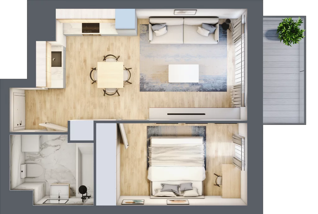 2 pokoje, mieszkanie 39,58 m², piętro 4, oferta nr B/4/42A, Osiedle Hawelańska III etap, Poznań, Winogrady, ul. Hawelańska 25
