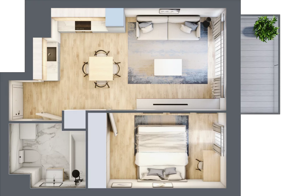 2 pokoje, mieszkanie 39,58 m², piętro 6, oferta nr B/6/66A, Osiedle Hawelańska III etap, Poznań, Winogrady, ul. Hawelańska 25