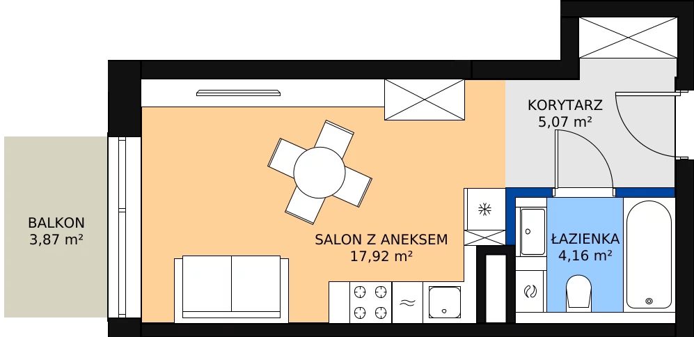 Zalety mieszkania 27.59 m², B.1.77
