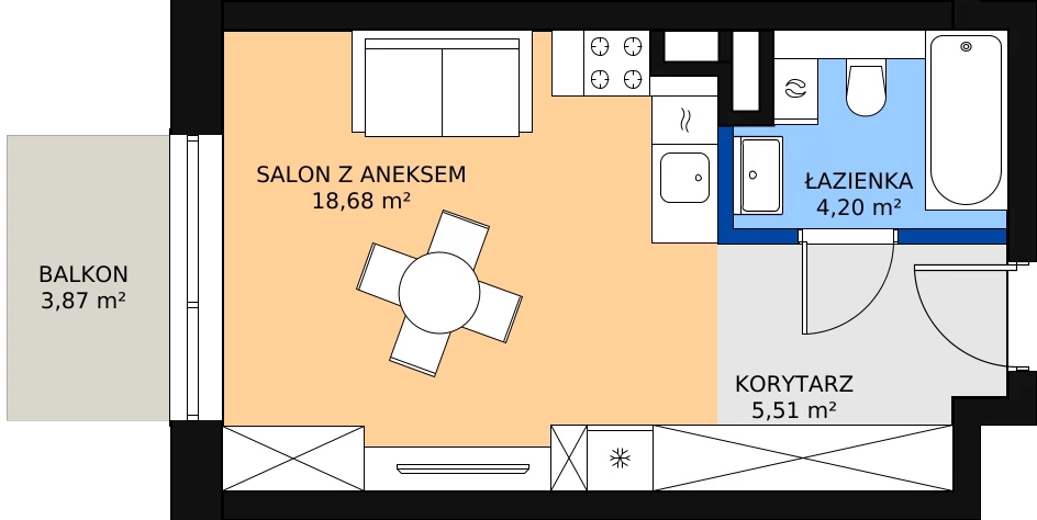 Zalety mieszkania 28.9 m², B.1.67