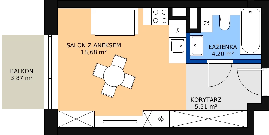 Zalety mieszkania 28.9 m², B.2.79