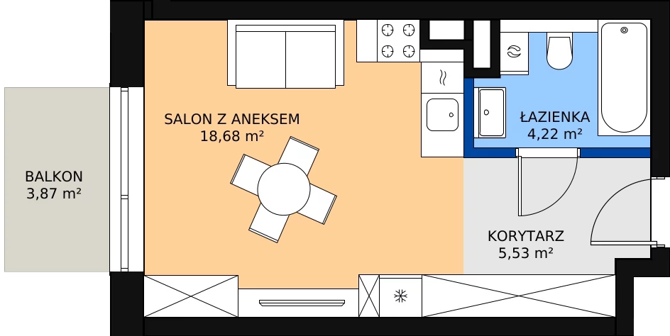 Zalety mieszkania 28.94 m², B.1.68