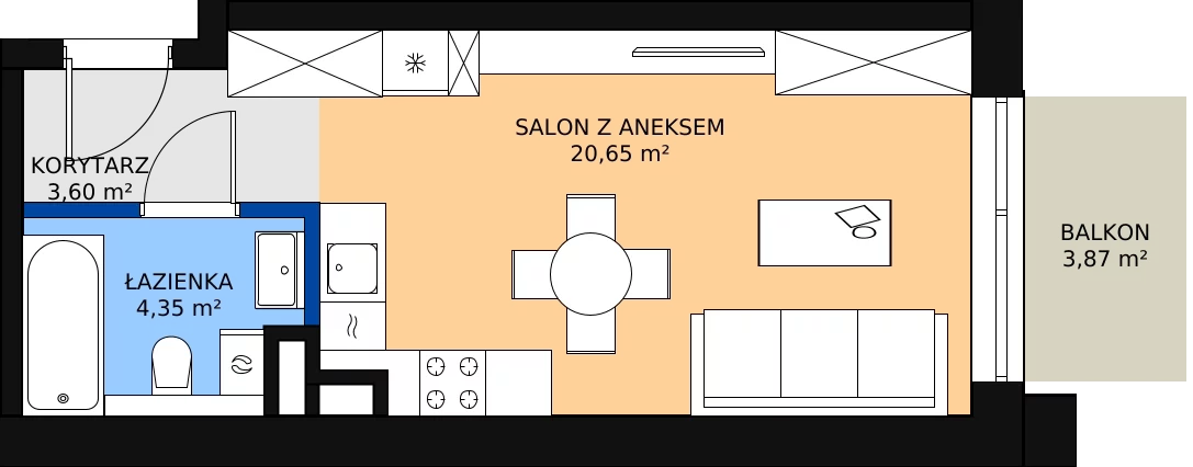 Zalety mieszkania 29.1 m², B.1.74