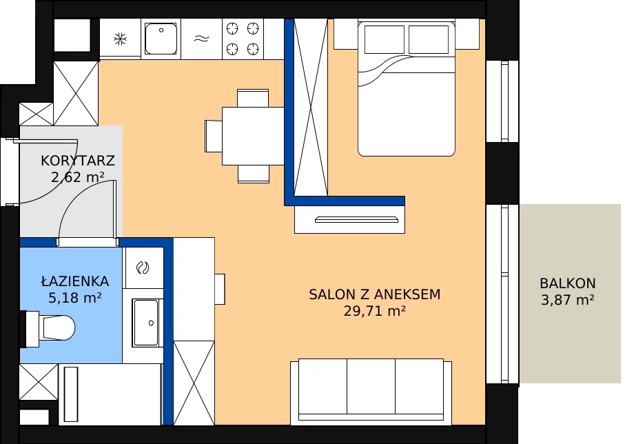 Zalety mieszkania 38.78 m², B.1.72