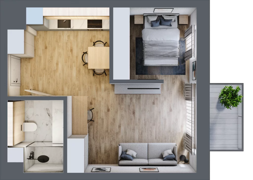 1 pokój, mieszkanie 39,33 m², piętro 1, oferta nr B.1.71, Daszyńskiego Square, Mińsk Mazowiecki, ul. Ignacego Daszyńskiego