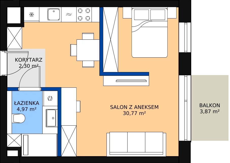 Zalety mieszkania 39.33 m², B.3.95