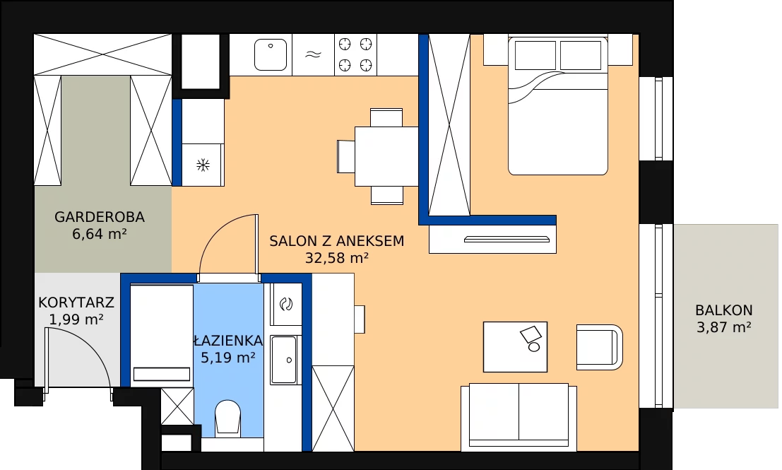 Zalety mieszkania 48.16 m², B.1.69