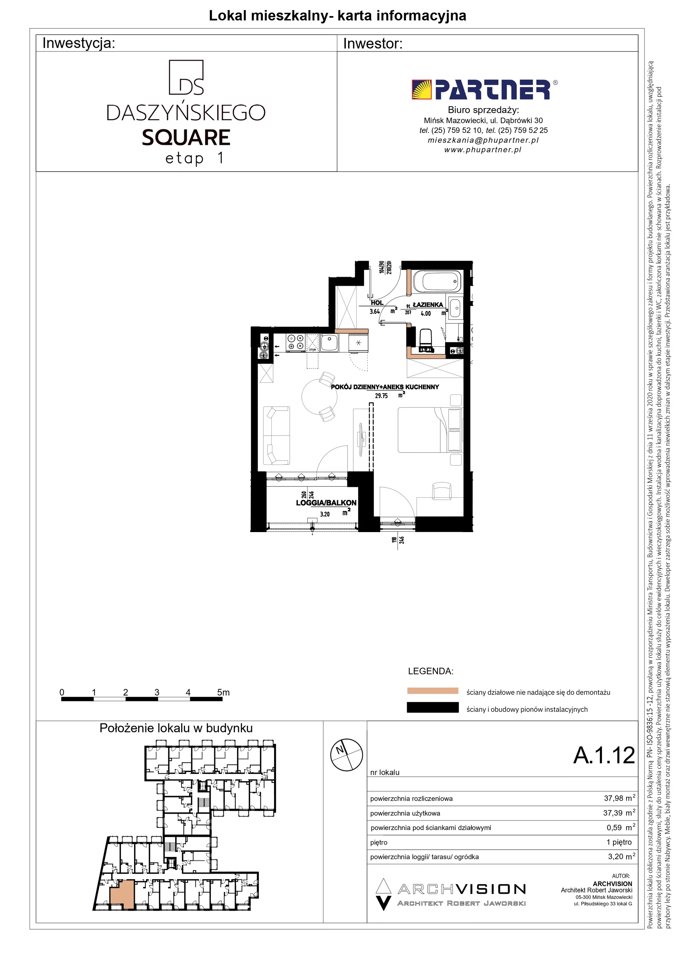 1 pokój, mieszkanie 37,98 m², piętro 1, oferta nr 12, Daszyńskiego Square, Mińsk Mazowiecki, ul. Ignacego Daszyńskiego