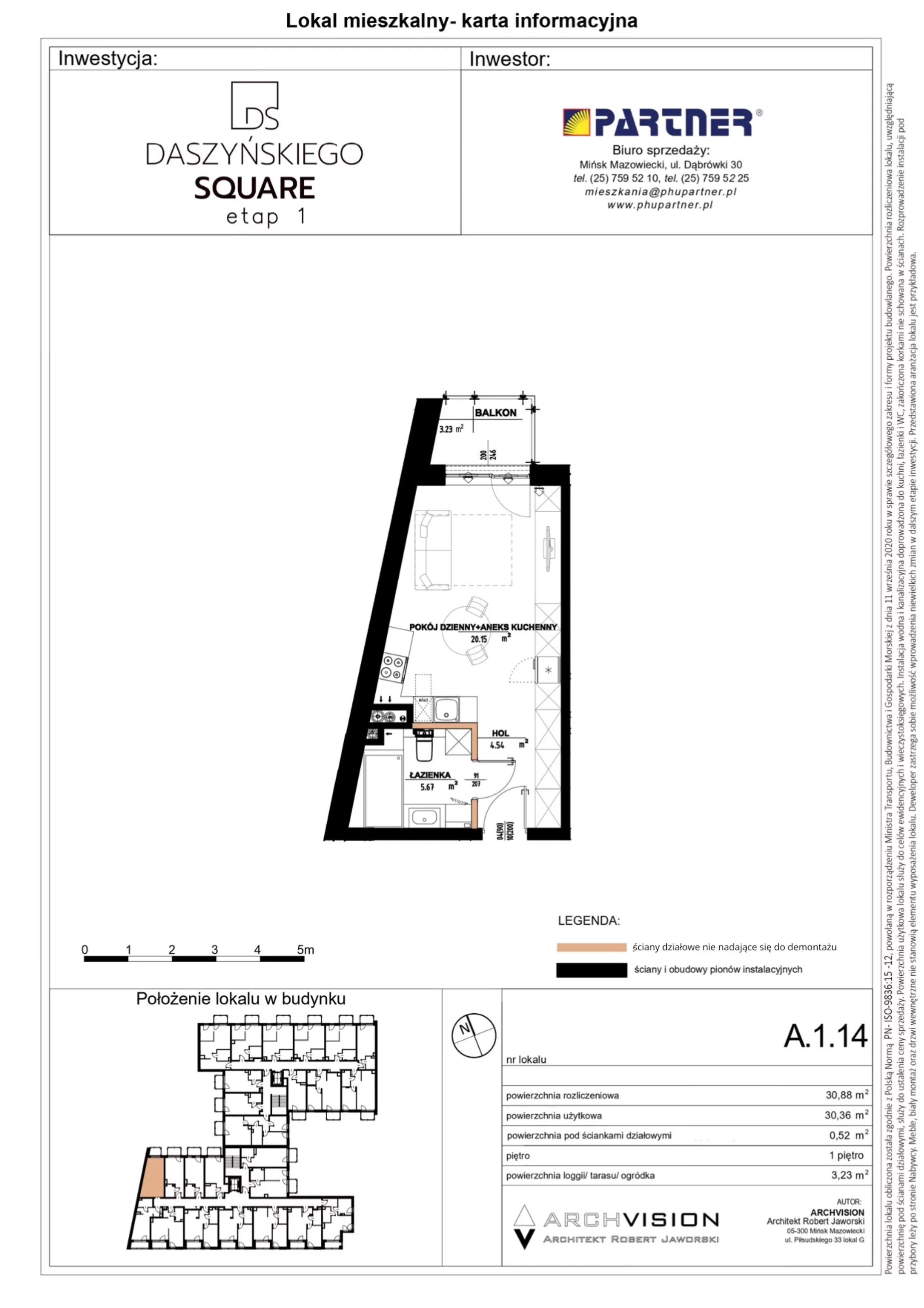 Mieszkanie 30,88 m², piętro 1, oferta nr 14, Daszyńskiego Square, Mińsk Mazowiecki, ul. Ignacego Daszyńskiego