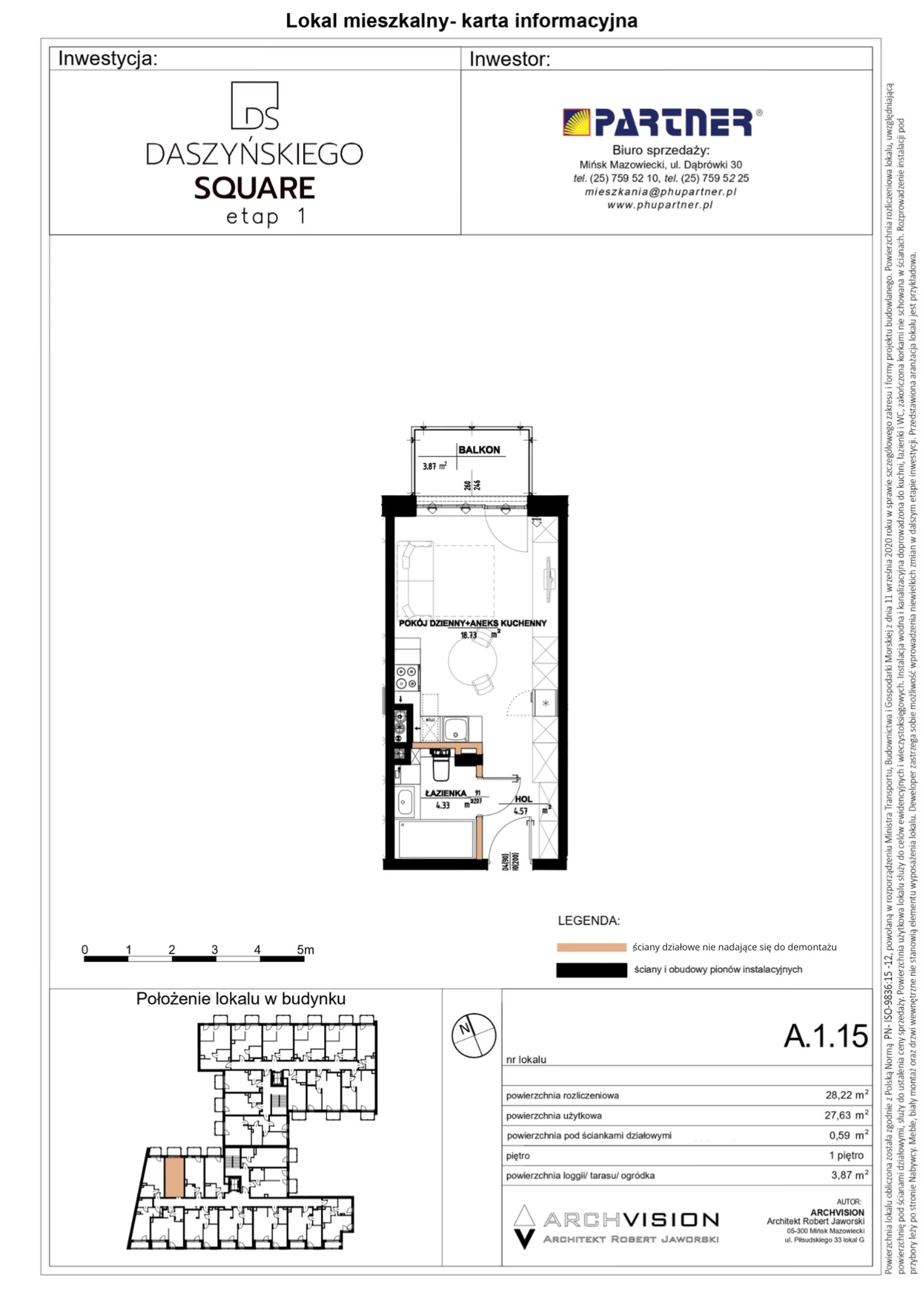 Mieszkanie 28,22 m², piętro 1, oferta nr 15, Daszyńskiego Square, Mińsk Mazowiecki, ul. Ignacego Daszyńskiego