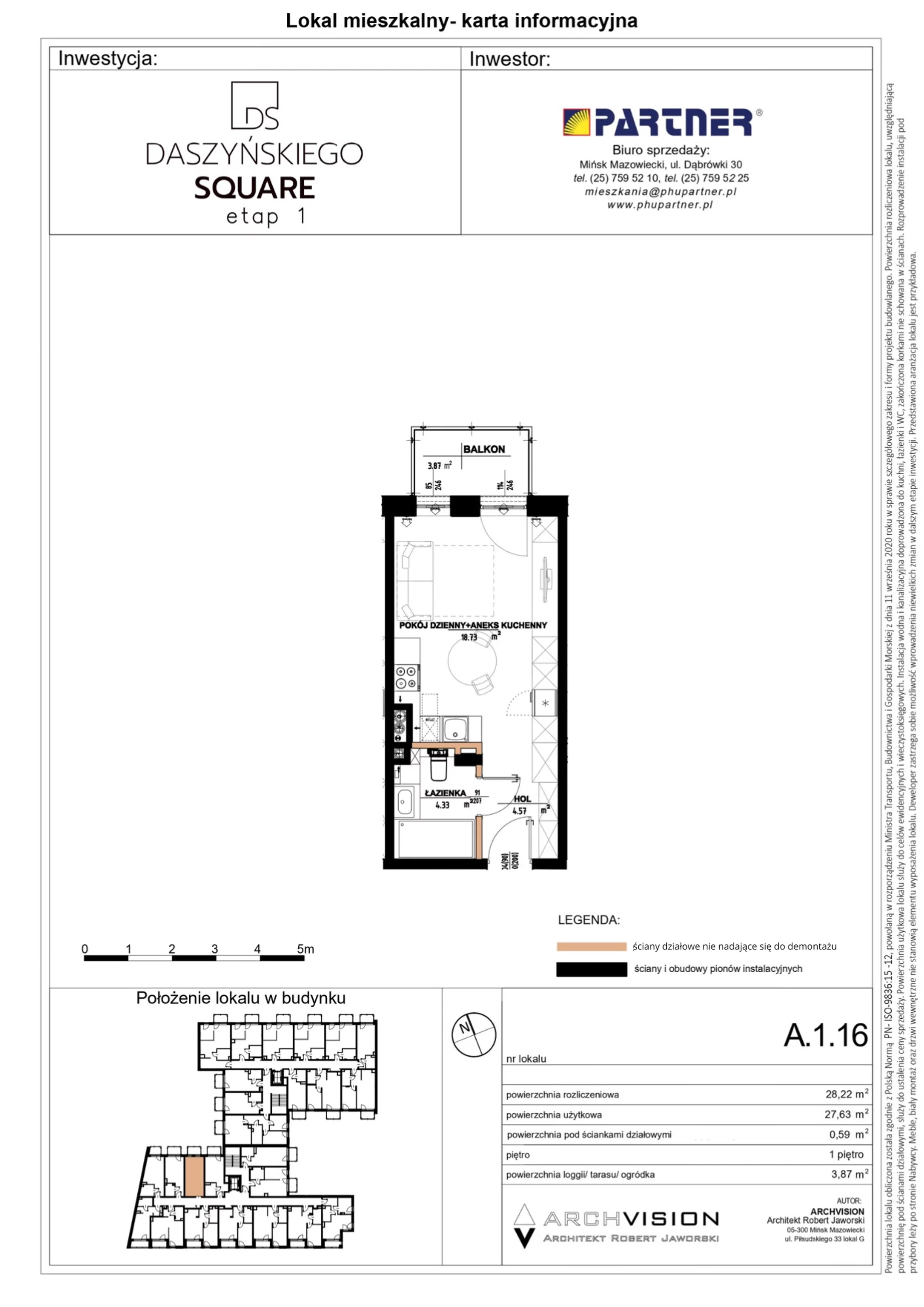 Mieszkanie 28,22 m², piętro 1, oferta nr 16, Daszyńskiego Square, Mińsk Mazowiecki, ul. Ignacego Daszyńskiego