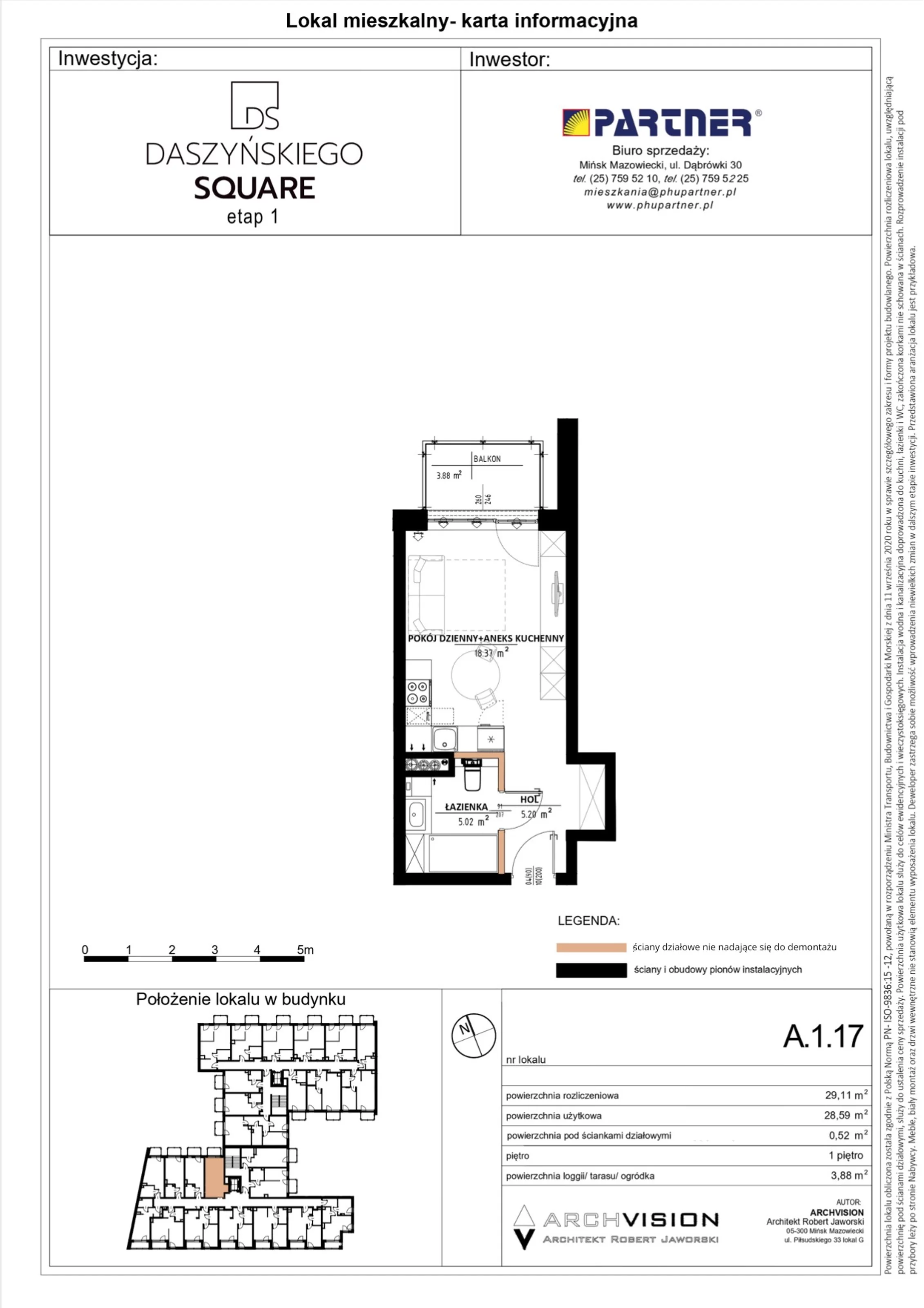 Mieszkanie 29,11 m², piętro 1, oferta nr 17, Daszyńskiego Square, Mińsk Mazowiecki, ul. Ignacego Daszyńskiego