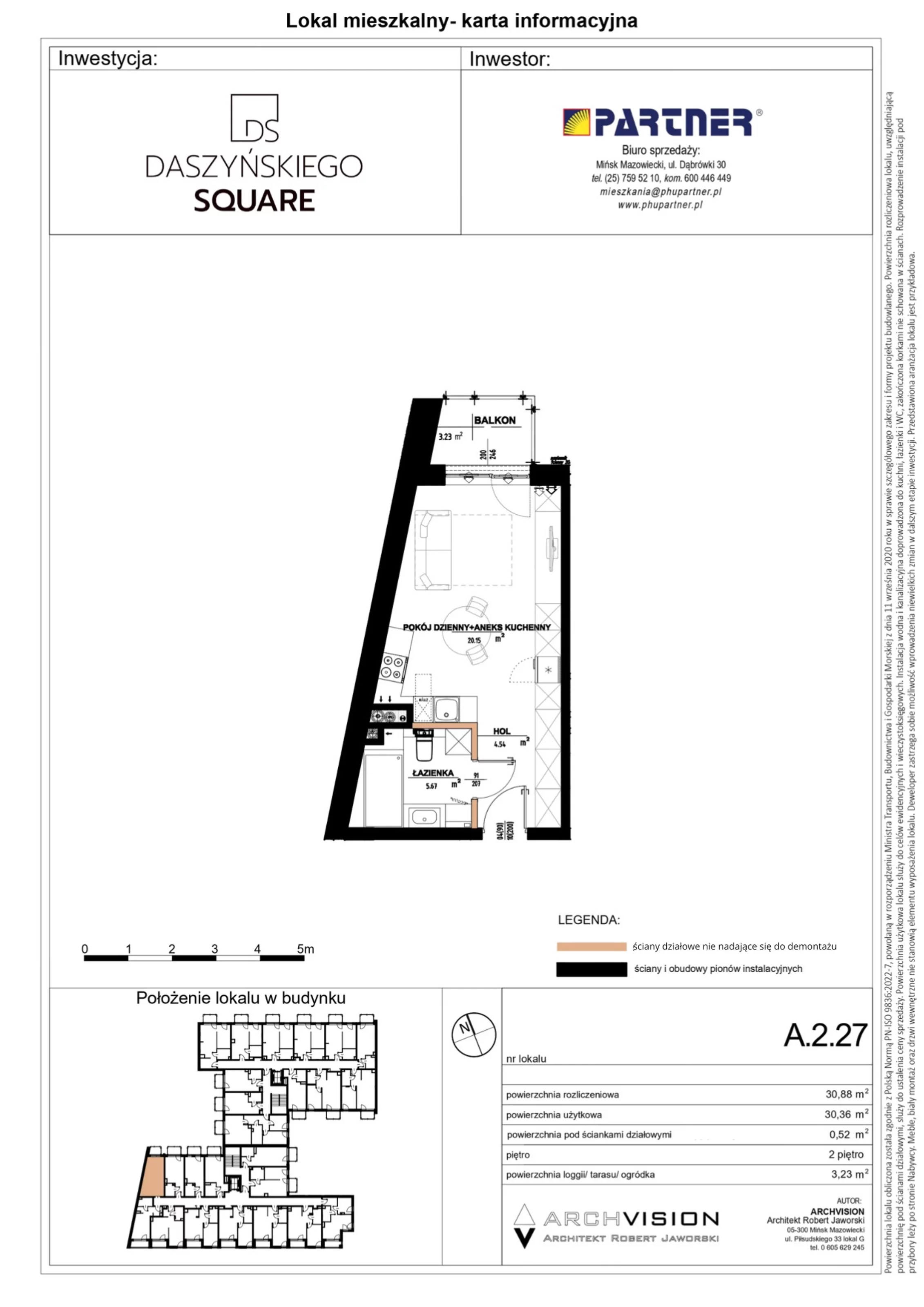 1 pokój, mieszkanie 30,88 m², piętro 2, oferta nr 27, Daszyńskiego Square, Mińsk Mazowiecki, ul. Ignacego Daszyńskiego